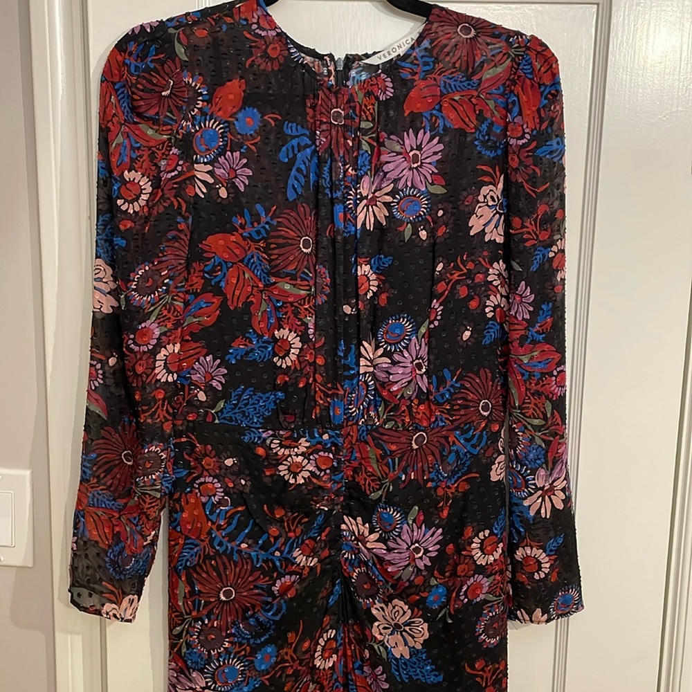 Veronica Beard Raylee Ruched Floral Midi Dress Size 4